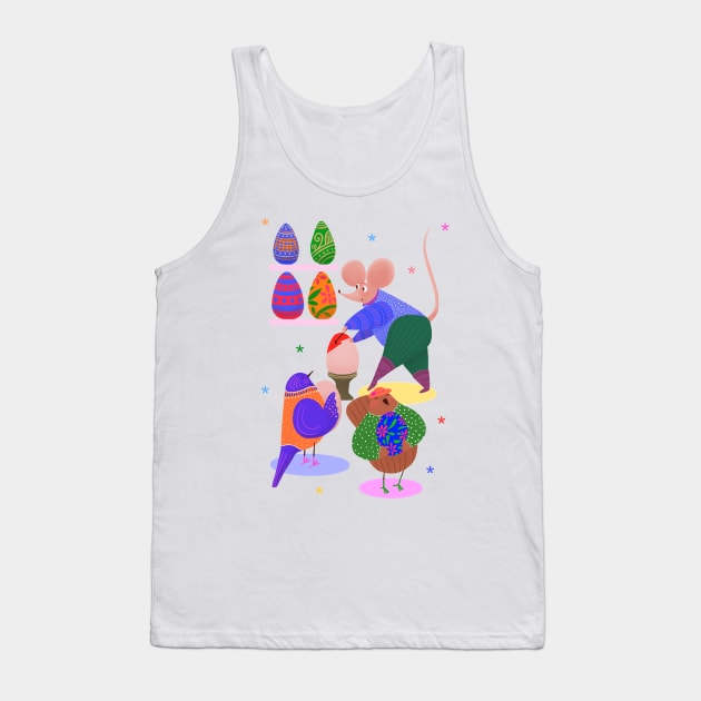 Cute mouse decorating easter eggs for cute birds, version 1 Tank Top by iulistration